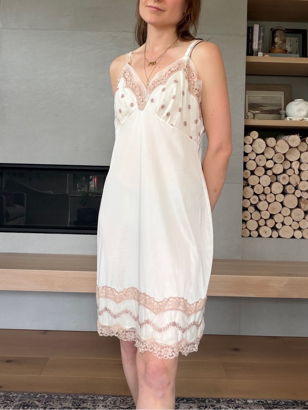 Vintage NWT Cream Lace-Trim Slip Dress 38